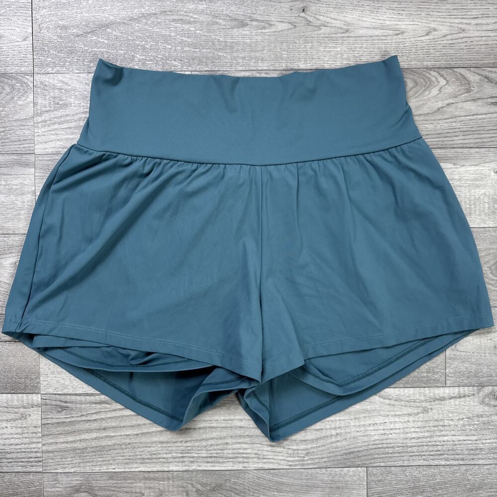Halara SoftlyZero Airy Super High Rise Instantcool Yoga Shorts Blue Spruce sz XL
